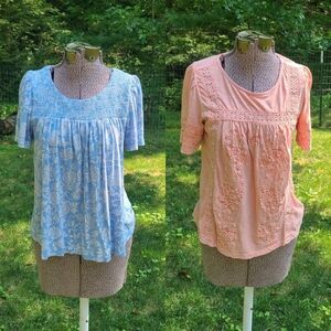 2 Lucky Brand womens blouse pink and blue Size small petite